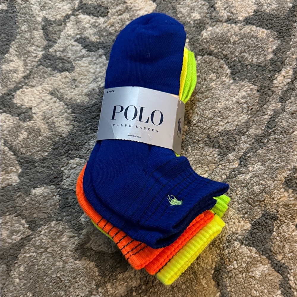 Polo Ralph Lauren Men's Blue, Orange, and Neon Yellow Socks